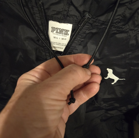 Victoria's Secret PINK Half Zip Jacket M/L Slicker Windbreaker Black Dog Hood - Picture 12 of 14